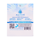 Pure CBD powder blue and white packaging with ways to use this product