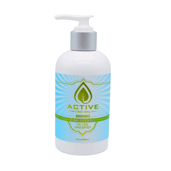 CBD lotion that is THC free in a white bottle with silver pump