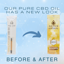 Comparison of old bag packaging to new gold CBD oil