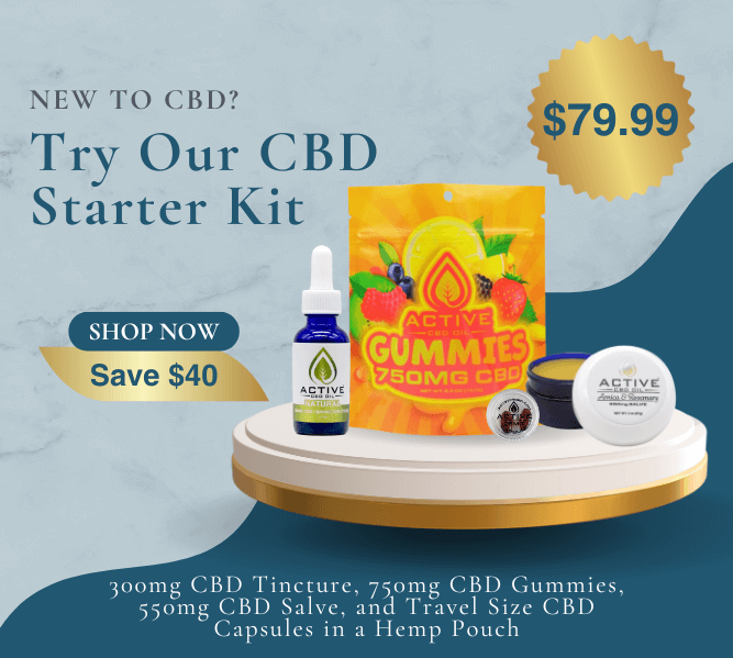 cbd starter kit for beginners with 300mg tincture, 750mg gummies, 2oz salve and travel sized capsules