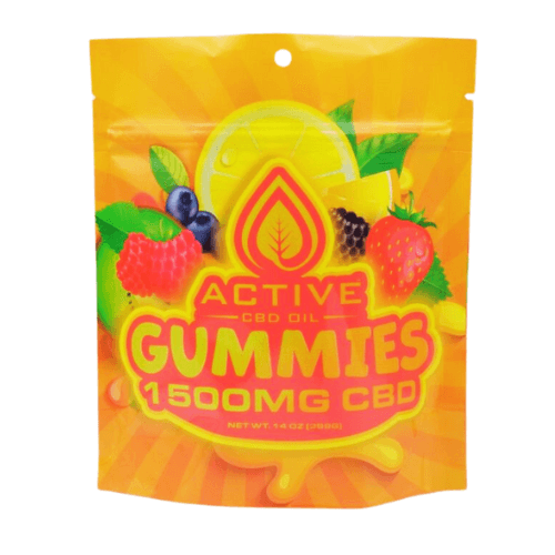 Fruity CBD gummies in an orange bag